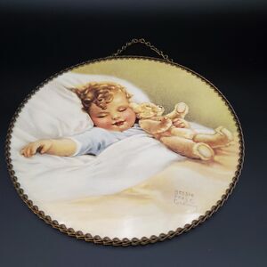 Nursery Baby Room Decor Artwork Happy Dreams by Bessie Pease Gutmann 9" Dia Vtg